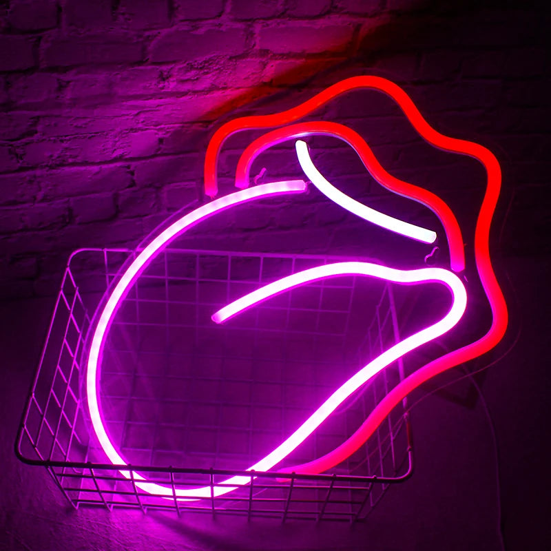 Sexy Flamme Rote Lippen Große Zunge 5V Mini USB LED Neon Schild - Budgetfreundlich