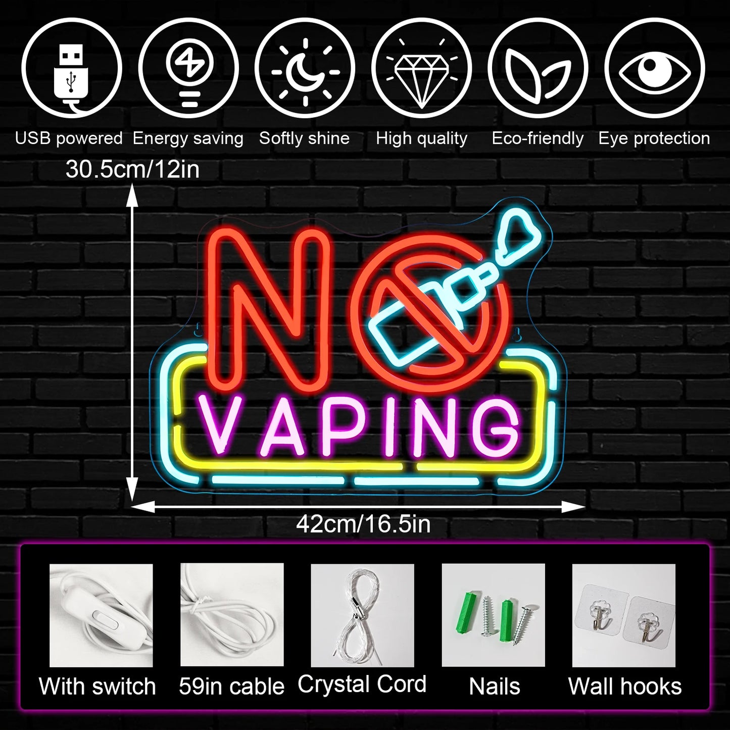 Kein Vaping 5V USB LED Leuchtschild - Preisgünstig