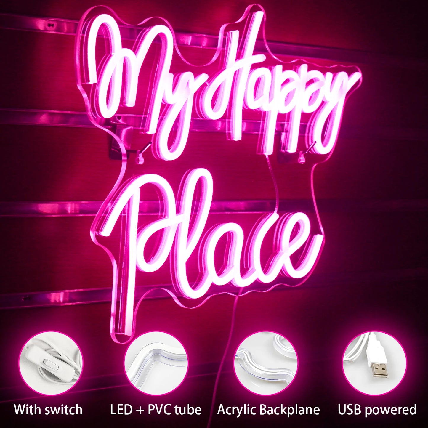 My Happy Place 5V Mini USB LED Neonschild - Budgetfreundlich
