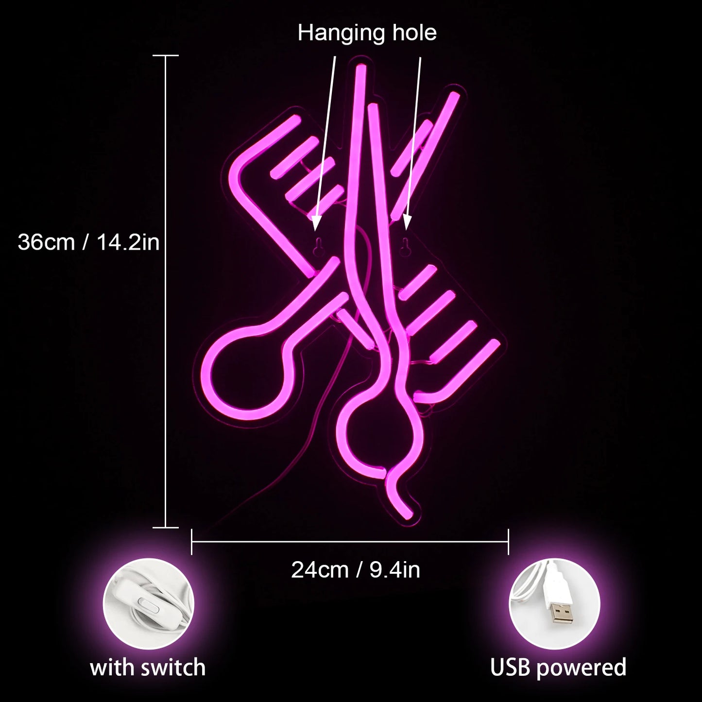 Schere Kamm 5V USB LED Leuchtschild - Preisgünstig