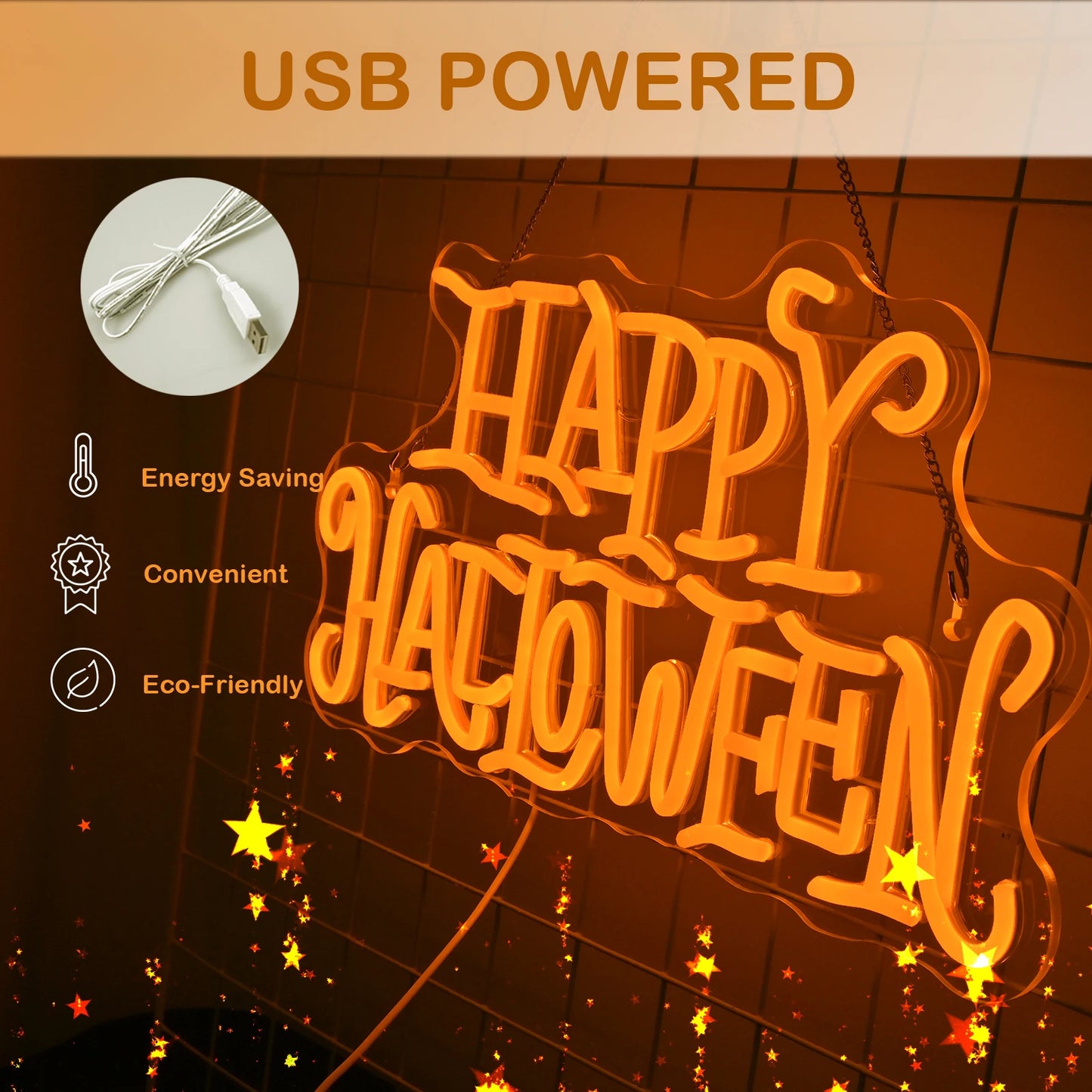 Happy Halloween 5V USB LED Leuchtschild - Preisgünstig