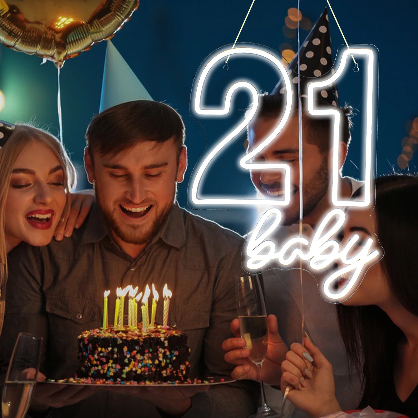 21 Baby Happy Birthday 5V USB LED Leuchtschild - Preisgünstig