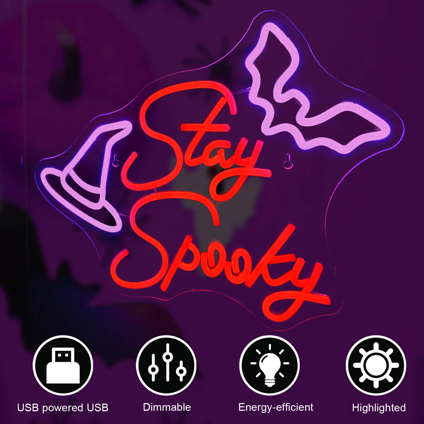 Stay Spooky 5V USB LED Leuchtschild - Preiswert