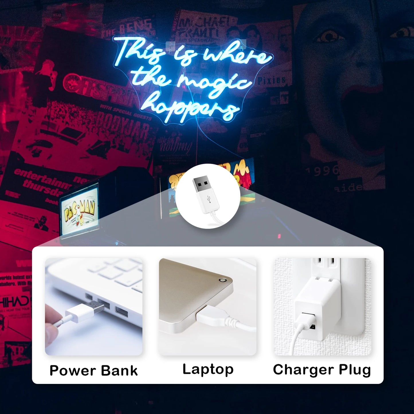 Hier passiert die Magie 5V USB LED Leuchtschild - Preisgünstig