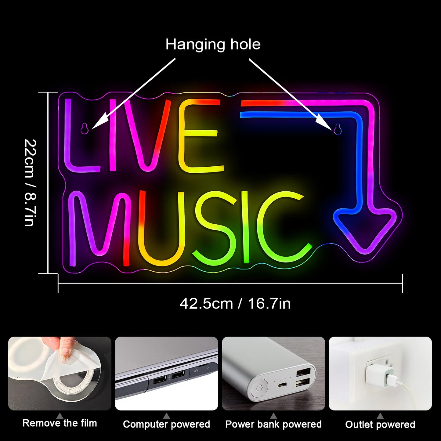 Live Music 5V USB LED Leuchtschild - Preisgünstig