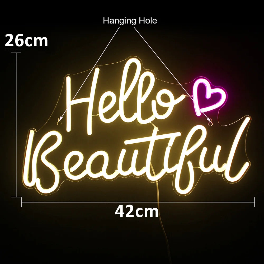 Hello Beautiful 5V USB LED Leuchtschild - Preisgünstig