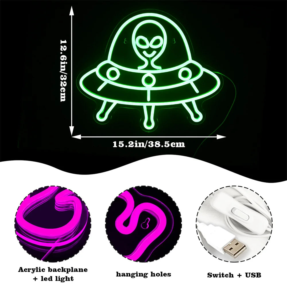 Grünes Alien 5V USB LED Neon Schild - Budgetfreundlich