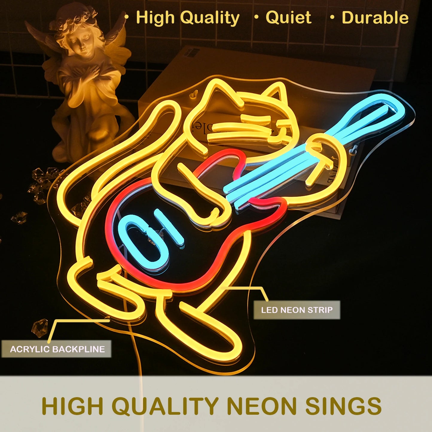 Gitarrenspielende Katze 5V USB LED Neon Schild - Preisgünstig