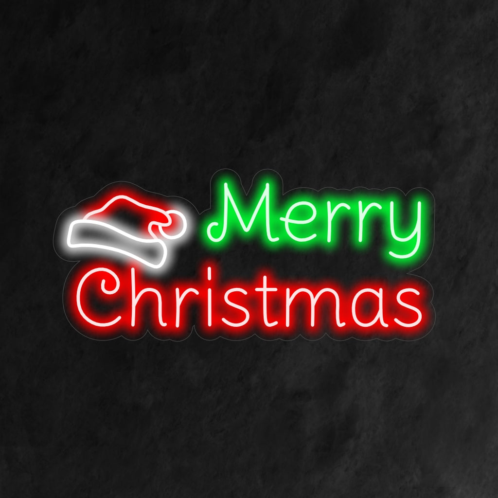 „Santa Claus Hat Merry Christmas Neon Sign“ ist eine verspielte und festliche Ergänzung für Ihr weihnachtliches Interieur. Ein Neonlicht mit der legendären Weihnachtsmannmütze.