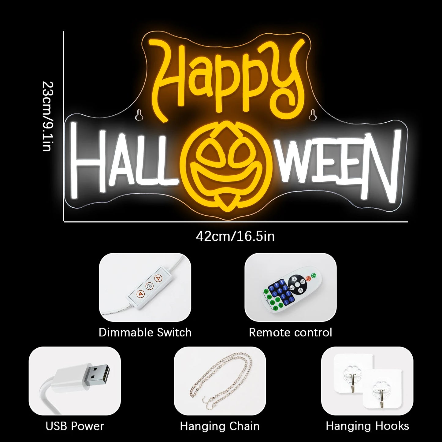 Happy Halloween 5V USB LED Leuchtschild - Preisgünstig