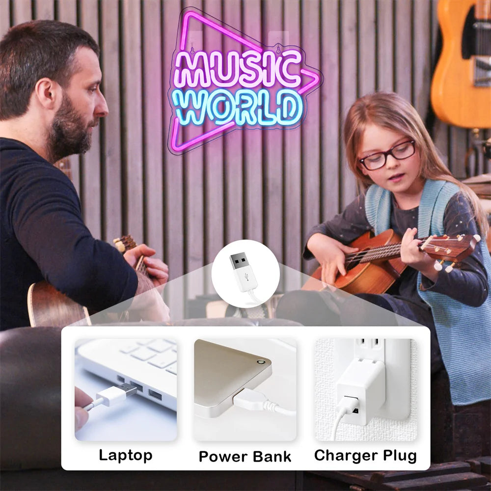 Music World 5V USB LED Leuchtschild - Budgetfreundlich
