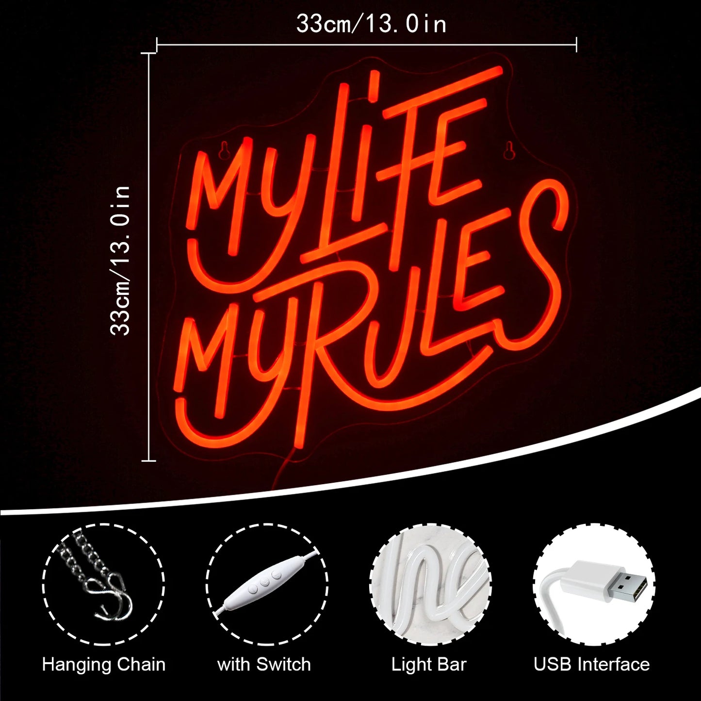 My Life My Rules 5V USB LED Leuchtschild - Preisgünstig