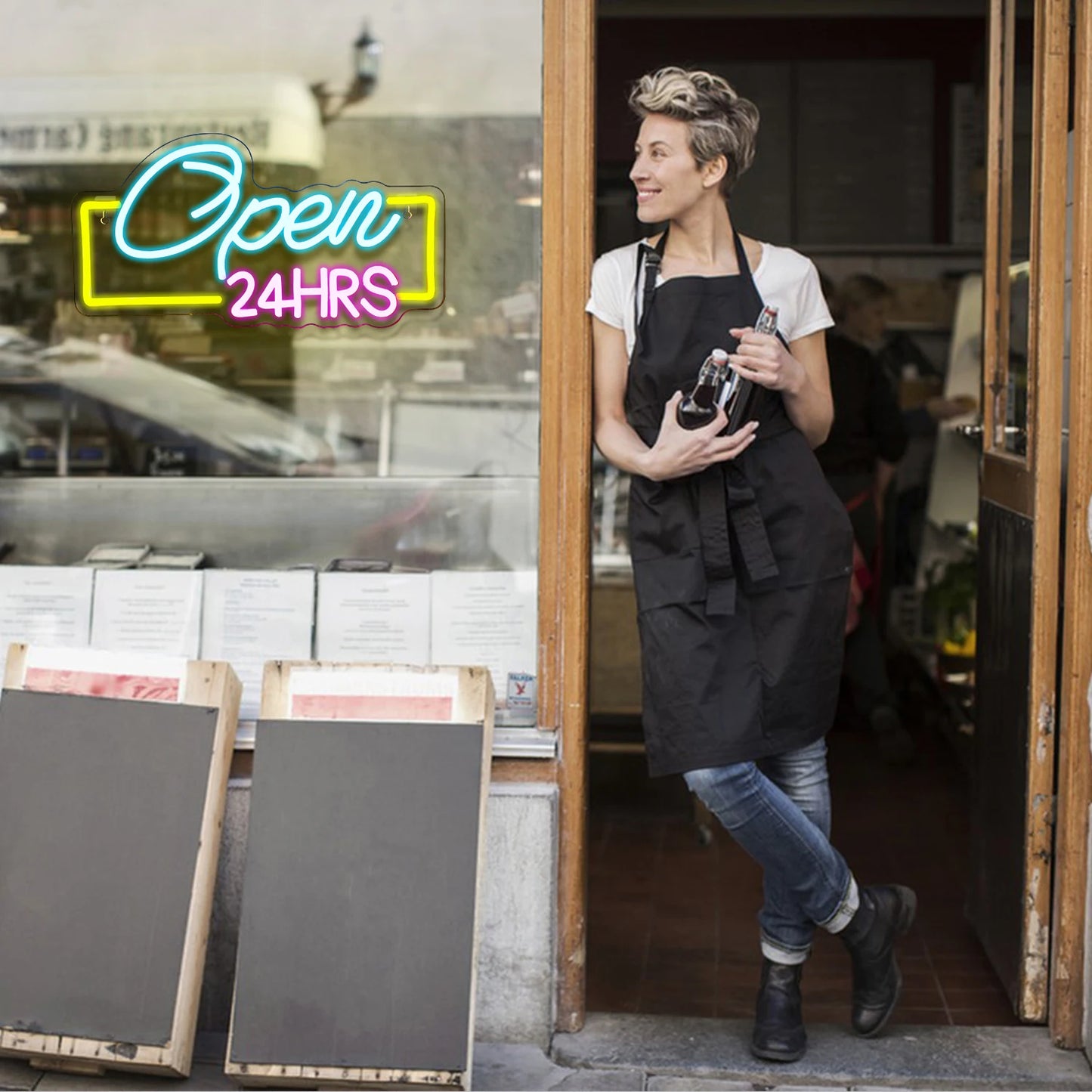 24HRS Open 5V USB LED Leuchtschild - Preisgünstig