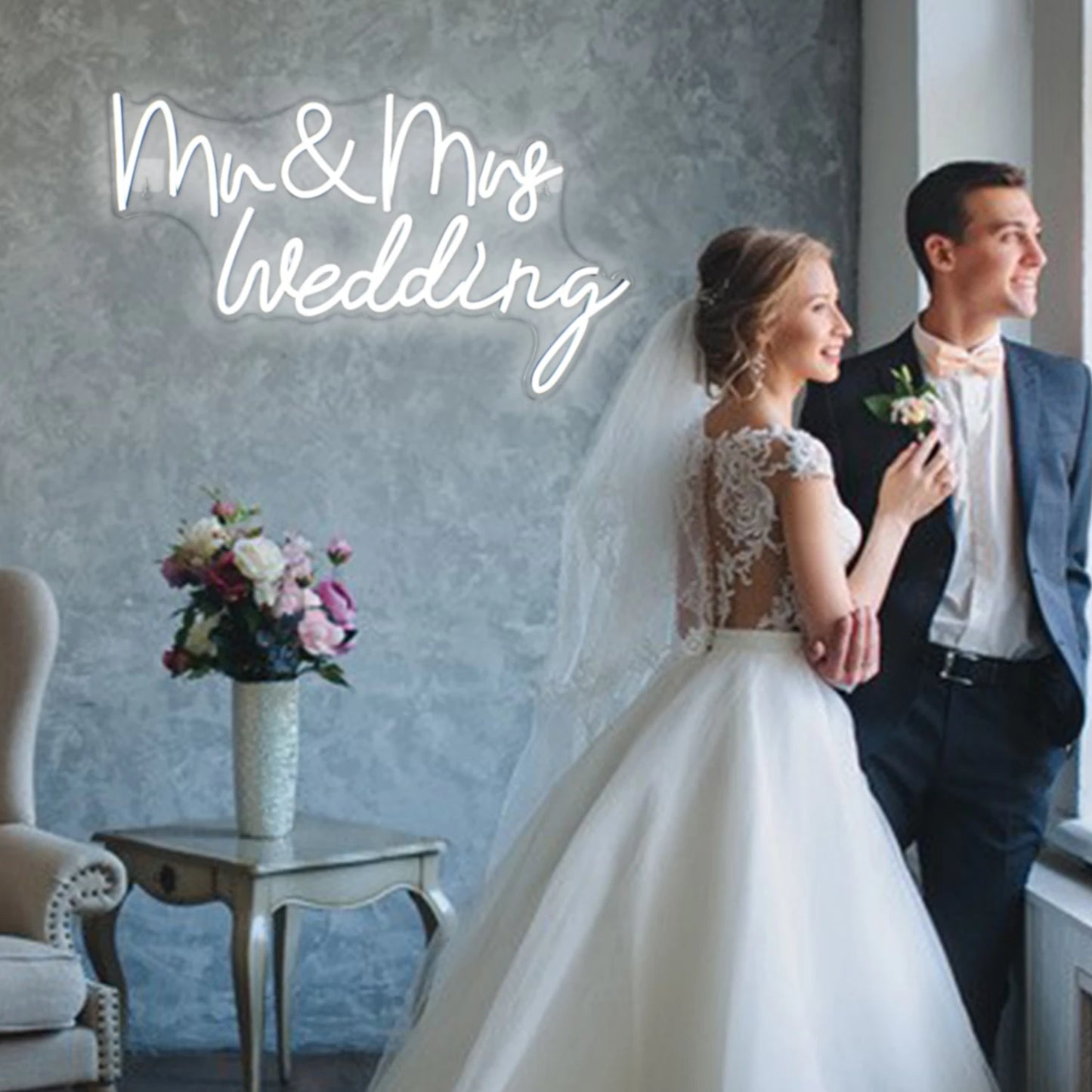 Mr&Mrs Hochzeit 5V USB LED Leuchtschild - Preisgünstig