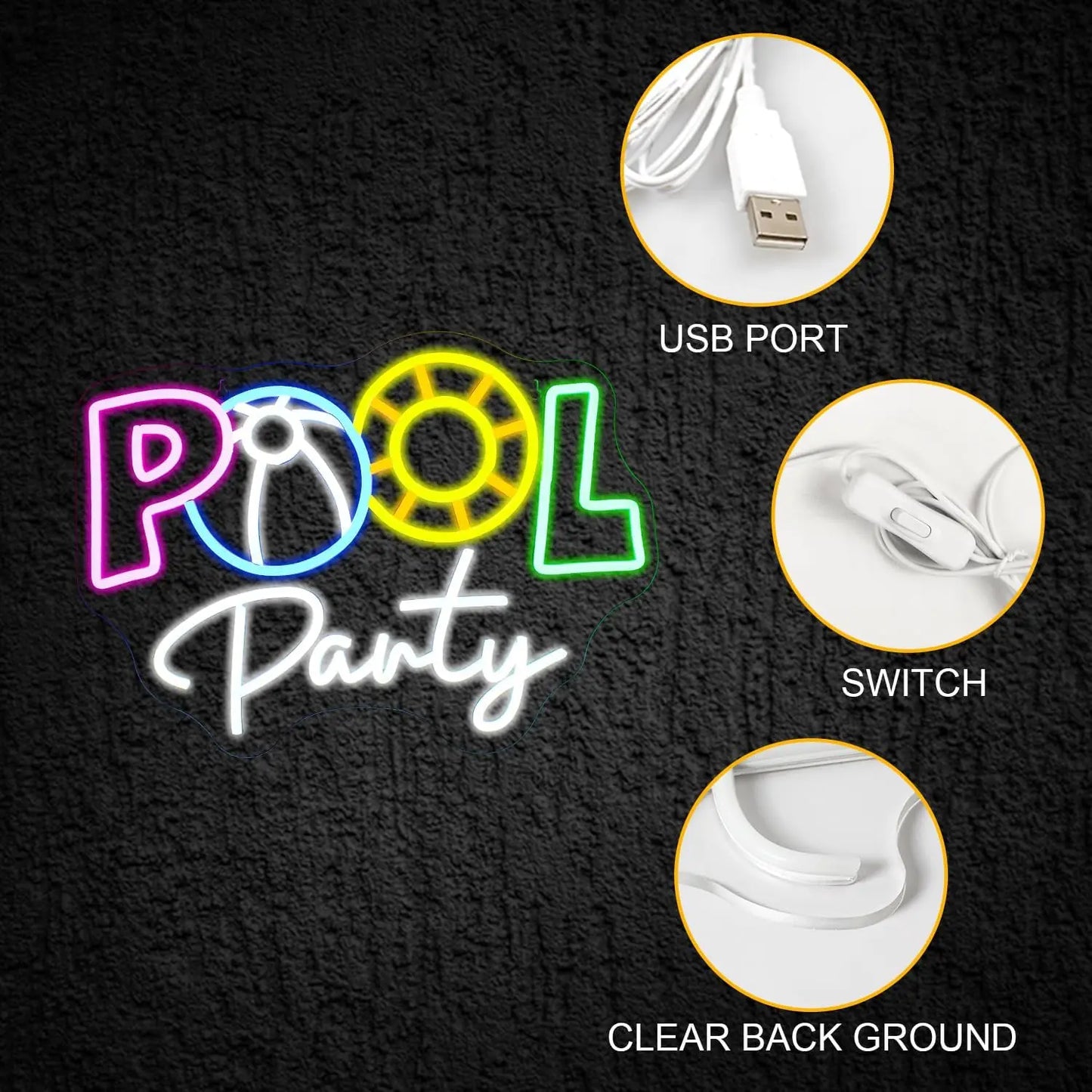 Poolparty 5V USB LED Neon Leuchtschild - Preisgünstig