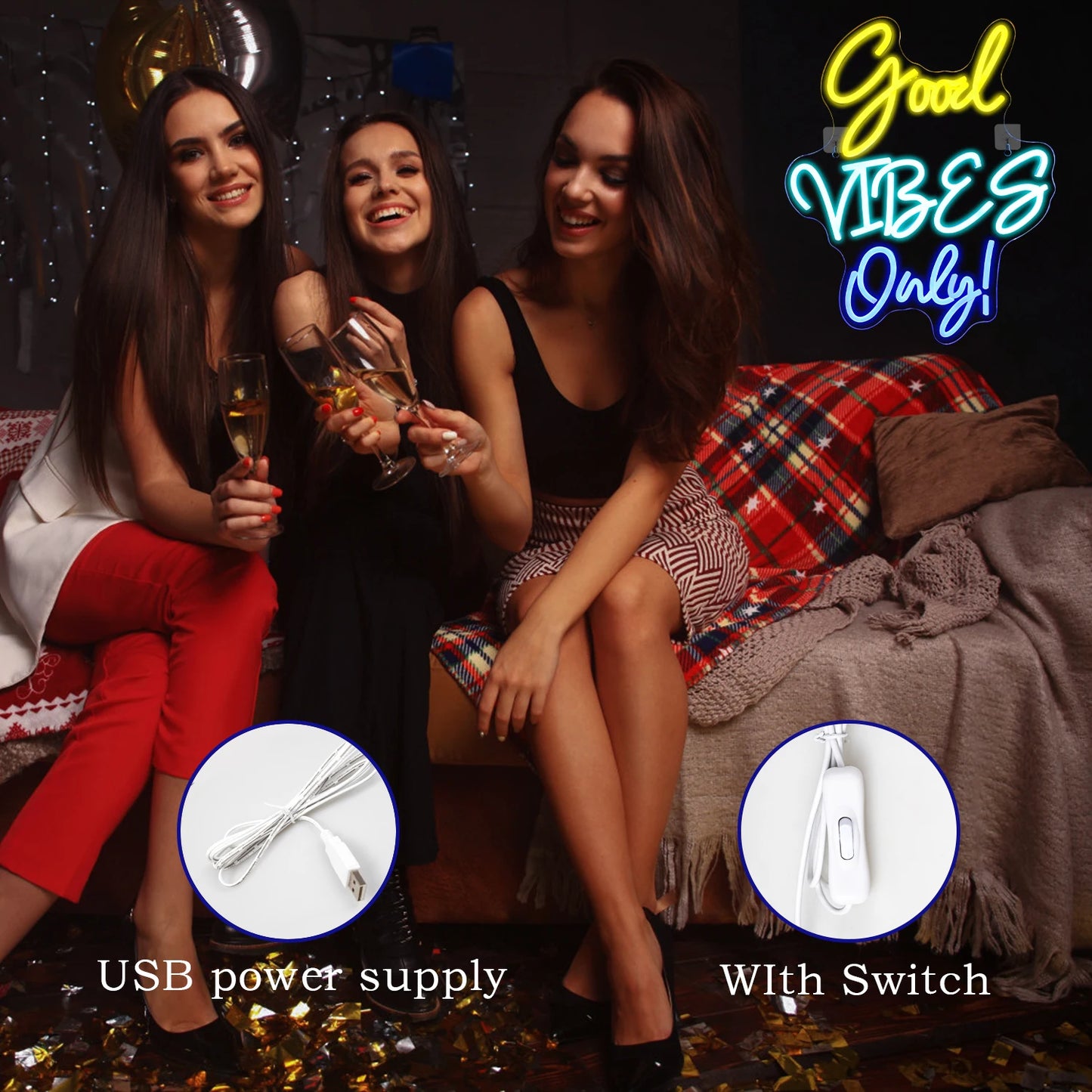Good Vibes Only 5V USB LED Leuchtschild - Preisgünstig