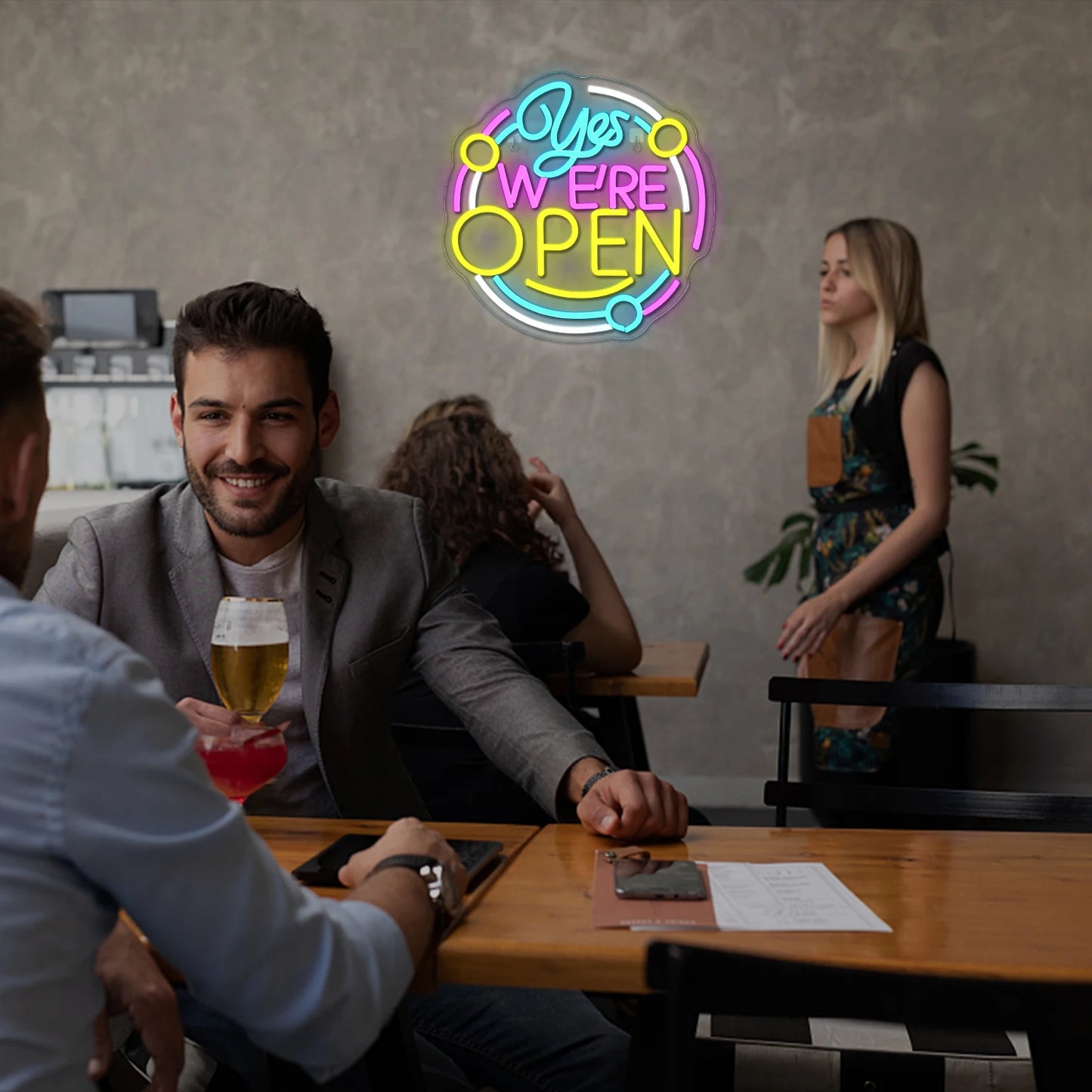 Ja, wir sind geöffnet LED Neon Schild - Offenes Neonlicht für Wanddekoration, USB-betrieben, für Laden, Restaurant, Bar, Party-Deko, Öffnungszeiten-Schild