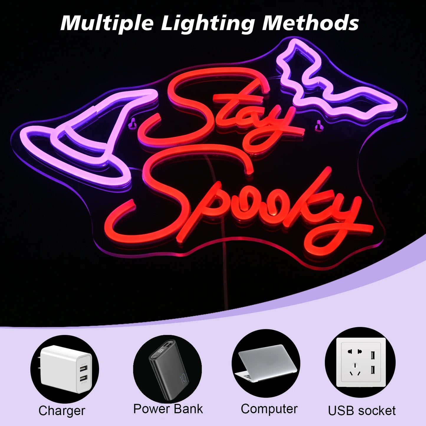 Stay Spooky 5V USB LED Leuchtschild - Preiswert