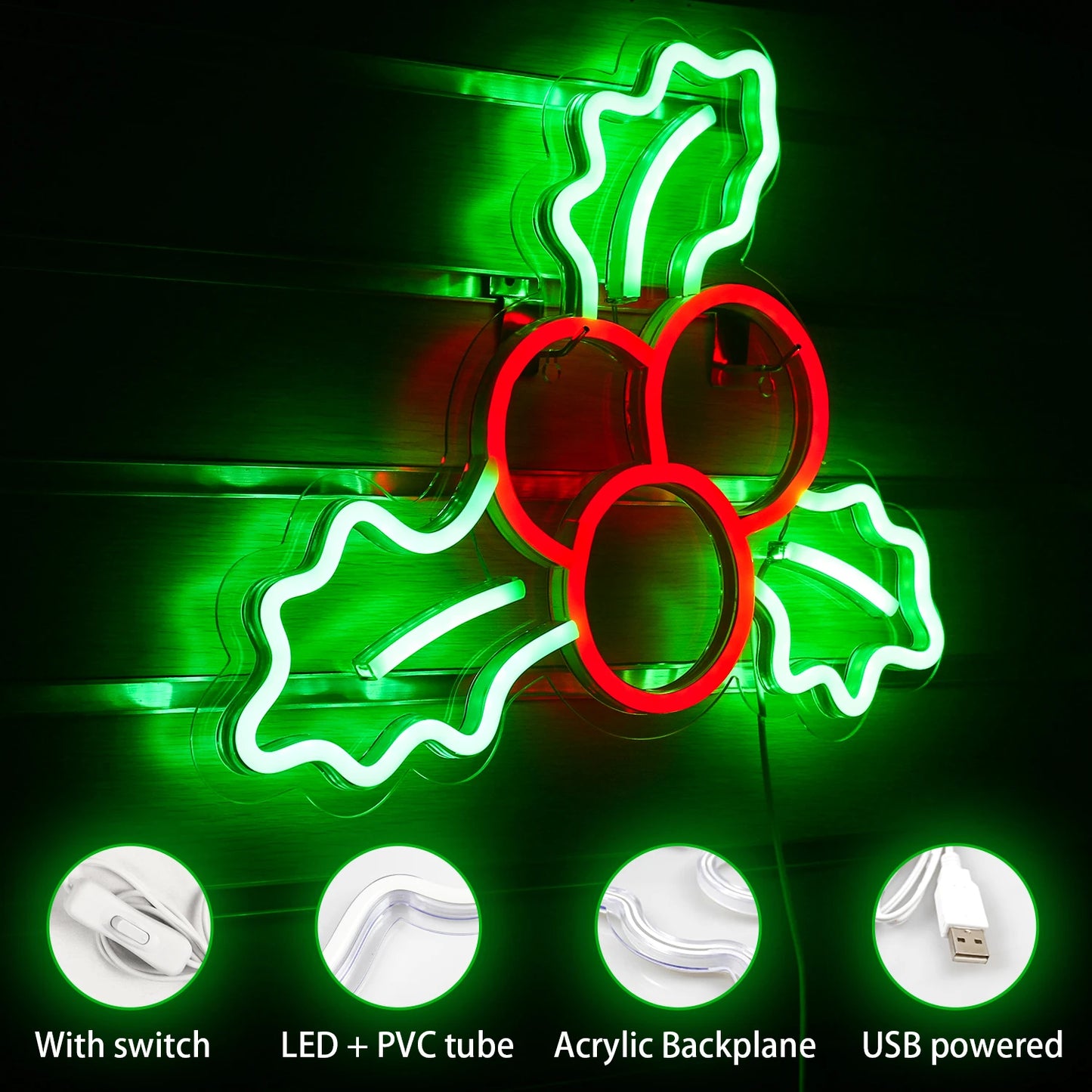 Weihnachtsdekoration Stechpalme Frucht 5V USB LED Neon Schild - Preisgünstig
