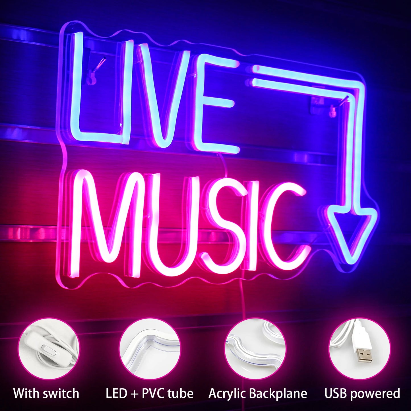Live-Musik 5V USB LED Leuchtschild - Preiswert