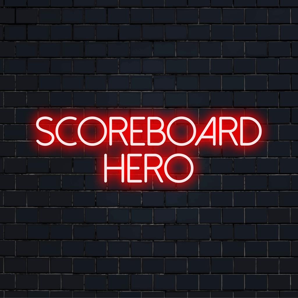 Leuchtendes, individuelles LED-Neonschild „Scoreboard Hero“, perfekt zum Aufwerten von Spielzimmern oder Sportbereichen mit dynamischem Neonlicht.