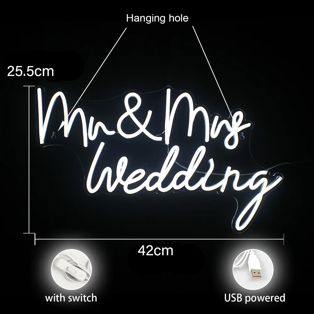 Mr&Mrs Hochzeit 5V USB LED Leuchtschild - Preisgünstig