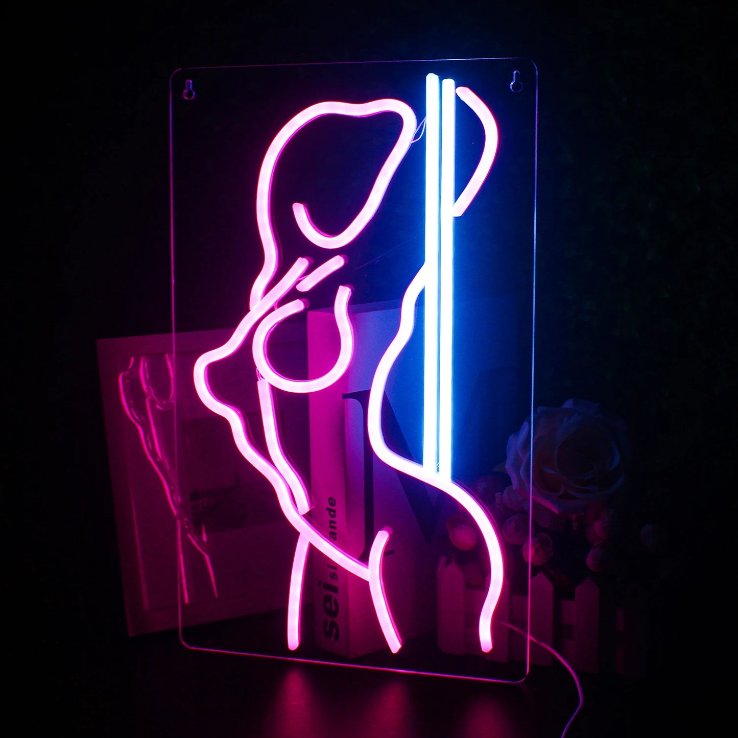 Dieses Bild zeigt ein leuchtendes LED-Neonschild mit der Aufschrift „Sexy Girls“ in fetten, kursiven Buchstaben.