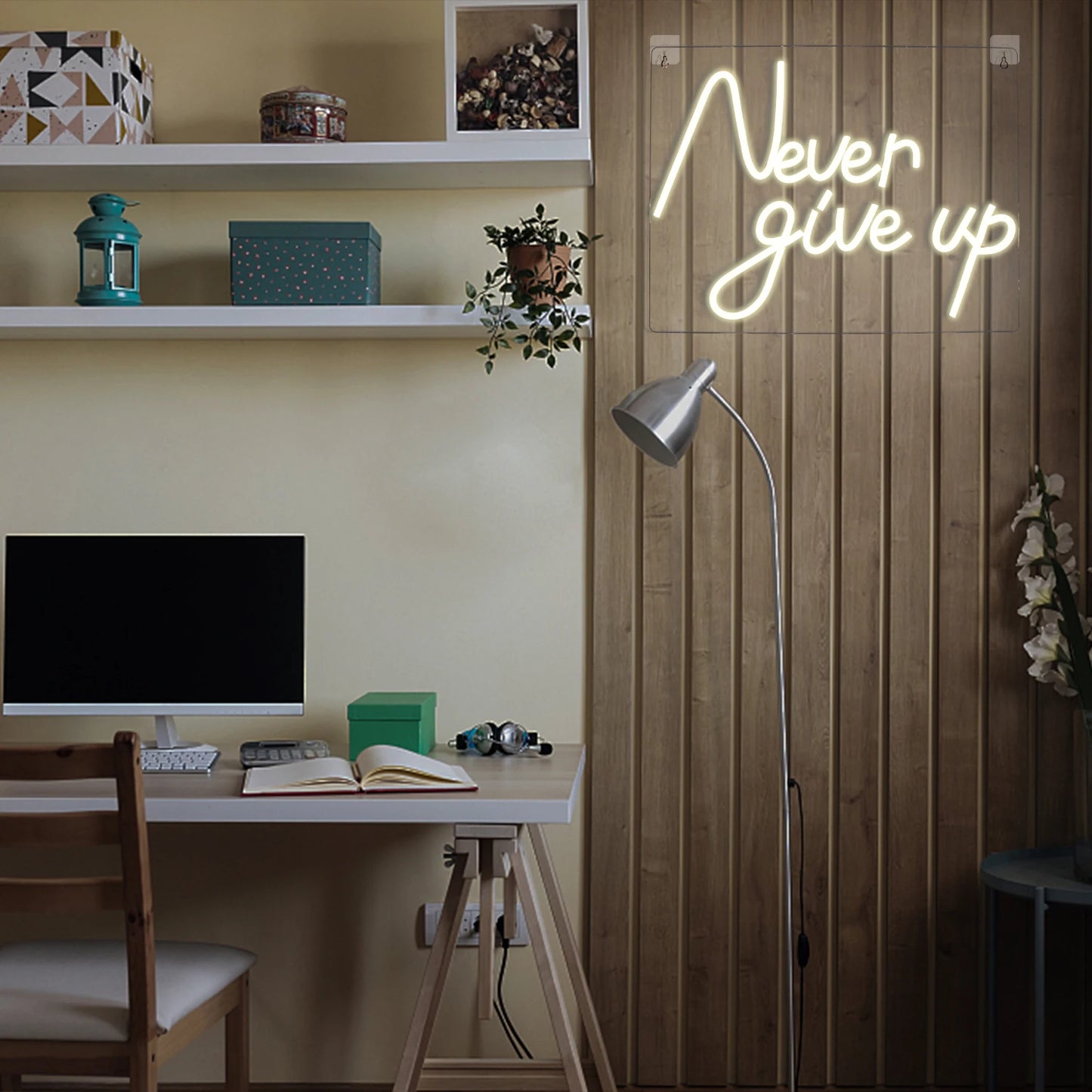 Never Give Up 5V USB LED Leuchtschild - Preisgünstig