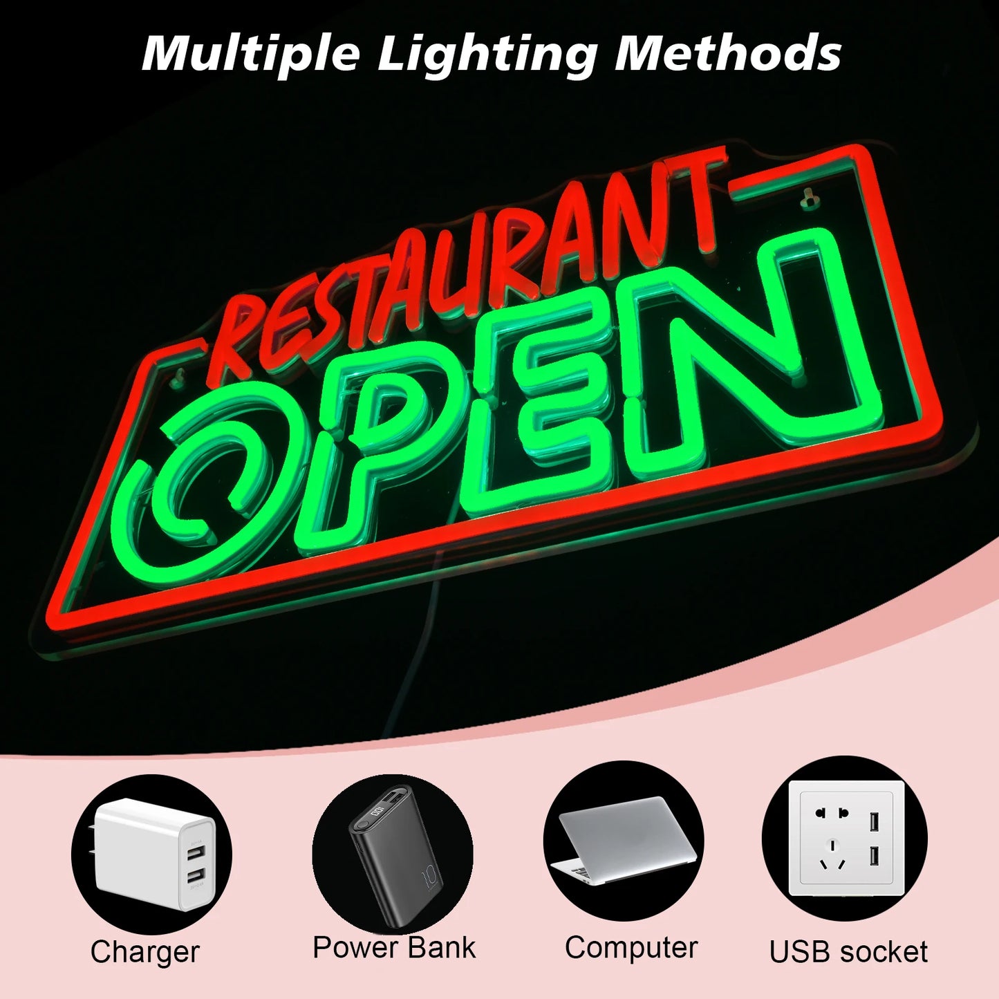 Restaurant OPEN 5V USB LED Leuchtschild - Preiswert