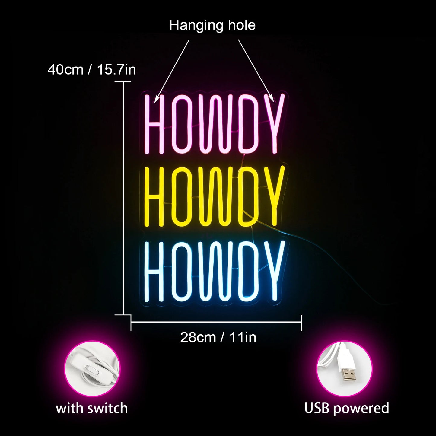 Howdy 5V USB LED Neon Schild - Preisgünstig