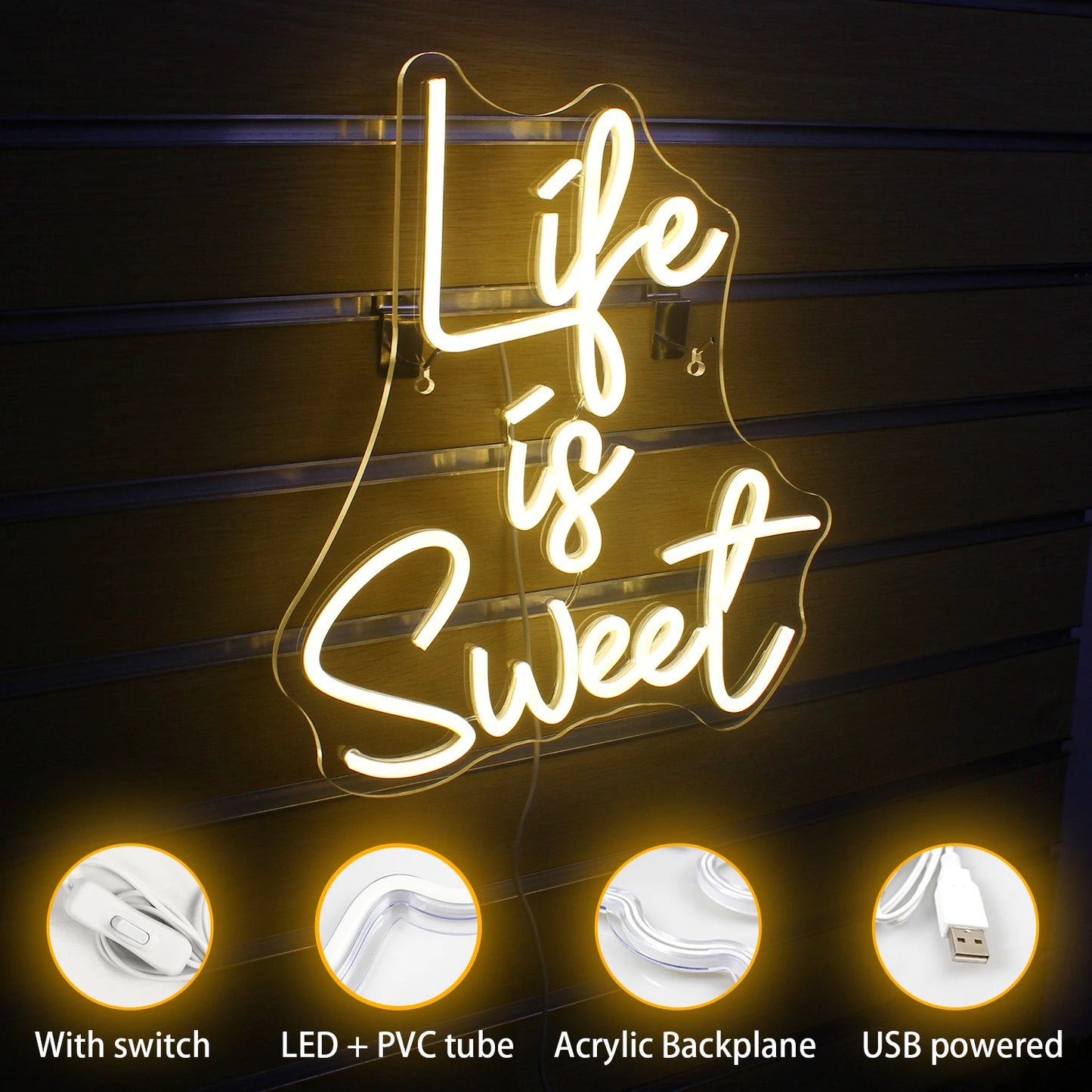 Life is Sweet 5V USB LED Leuchtschild - Kostengünstig