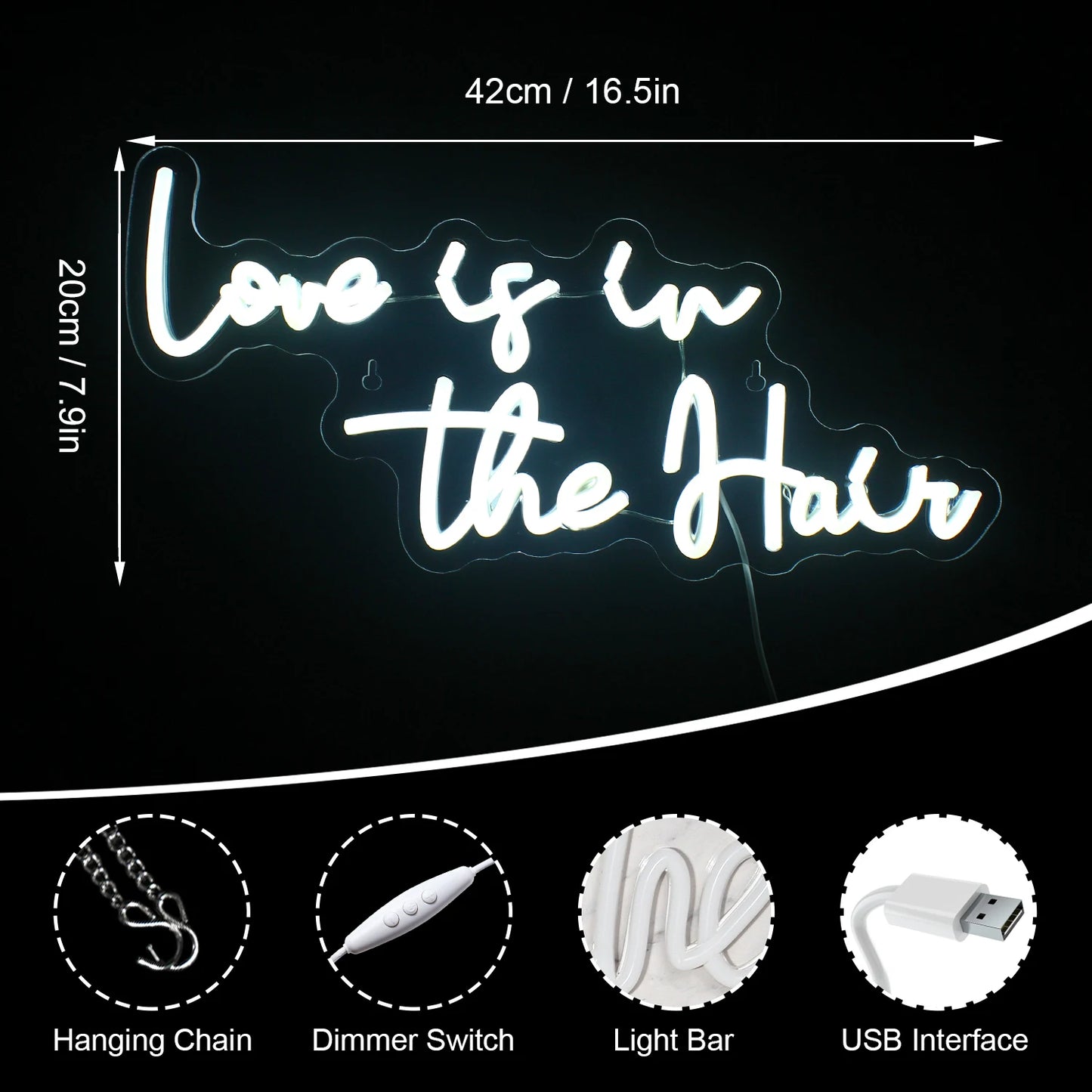 Love is in the Hair 5V USB LED Leuchtschild - Preiswert