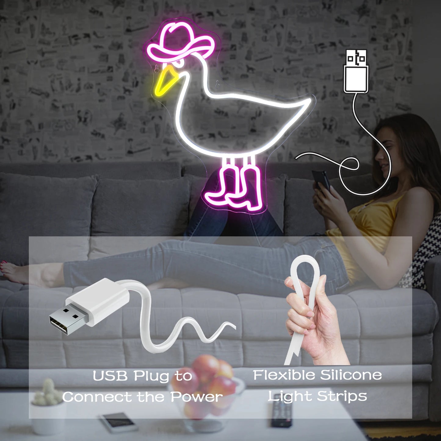 Rosa-weißer Cowboy-Enten 5V USB LED Leuchtschild - Preiswert
