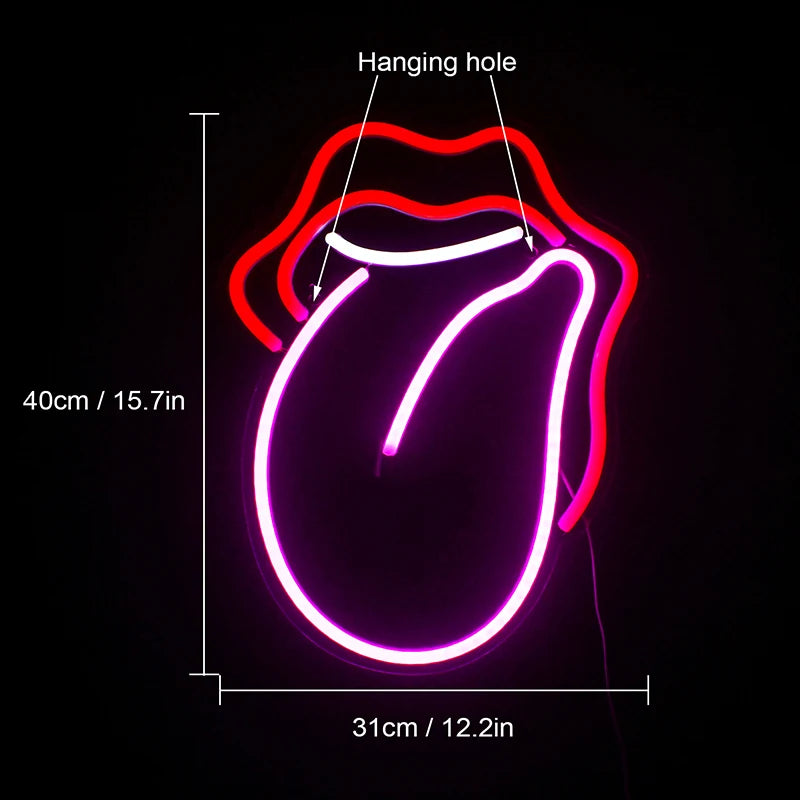 Sexy Flamme Rote Lippen Große Zunge 5V Mini USB LED Neon Schild - Budgetfreundlich