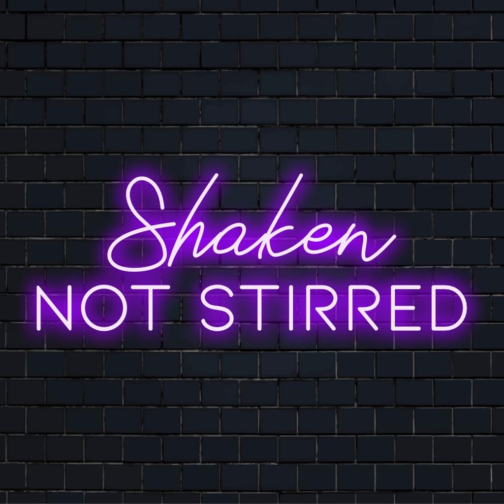 LED-Neonschild „Shaken Not Stirred“ mit individuell leuchtendem Text, perfekt zum Beleuchten von Räumen mit einer persönlichen Note.