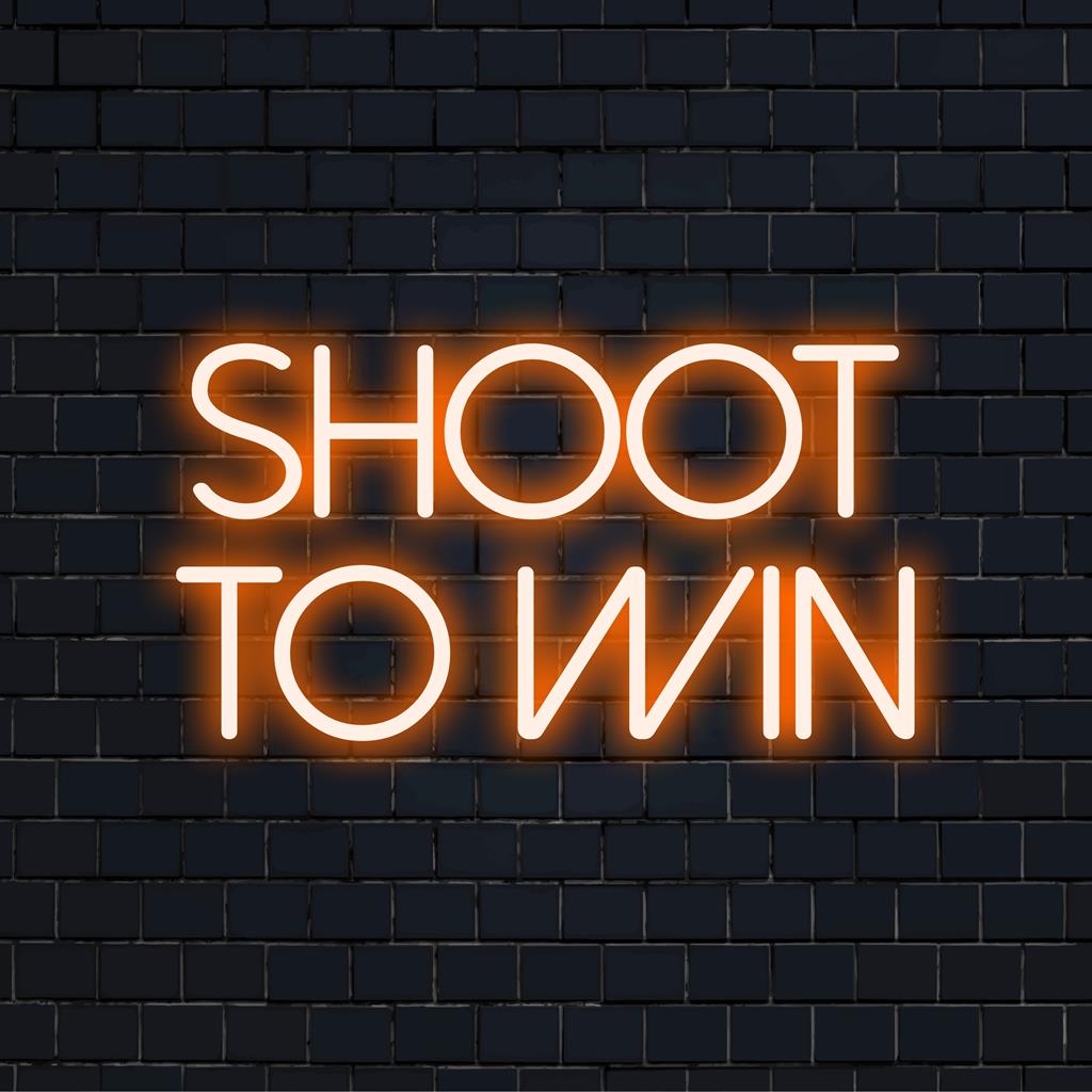 Individuelles LED-Neonschild mit „Shoot to Win“ in leuchtenden Farben, perfekt für eine einzigartige, motivierende Neon-Wanddekoration.