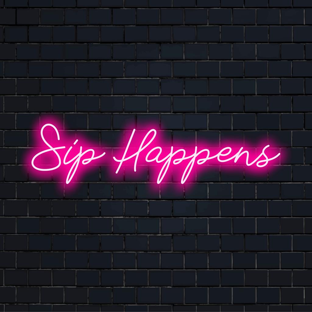LED-Schild „Sip Happens“, schickes Neondekor. Individuelles LED-Design, lebendiges Leuchten, perfekt, um jedem Raum Humor zu verleihen.