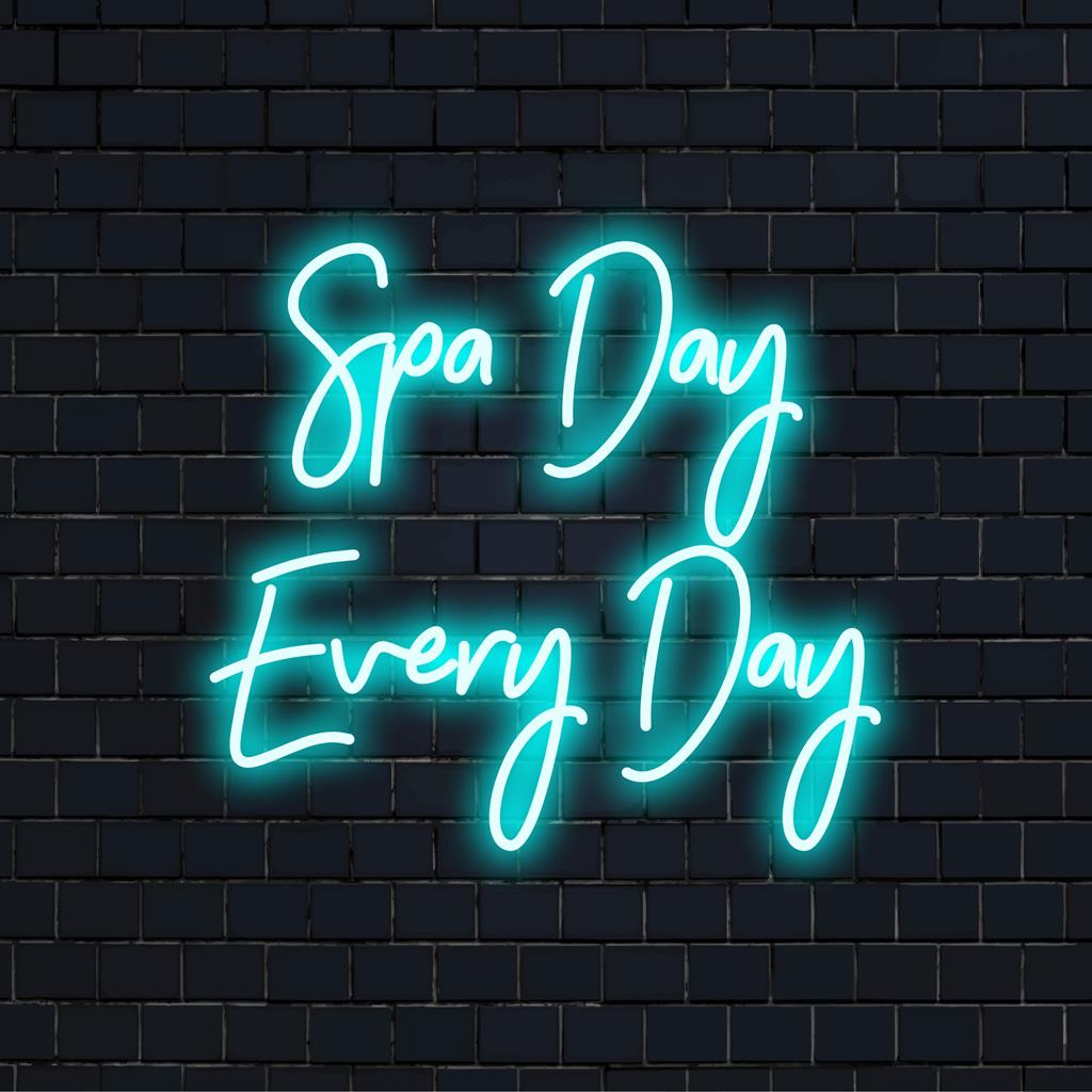 Individuelles LED-Neonschild mit der Aufschrift „Spa Day Every Day“, perfekt für eine entspannte Atmosphäre. Neon-Wandkunst, personalisiertes Neon-Dekor.