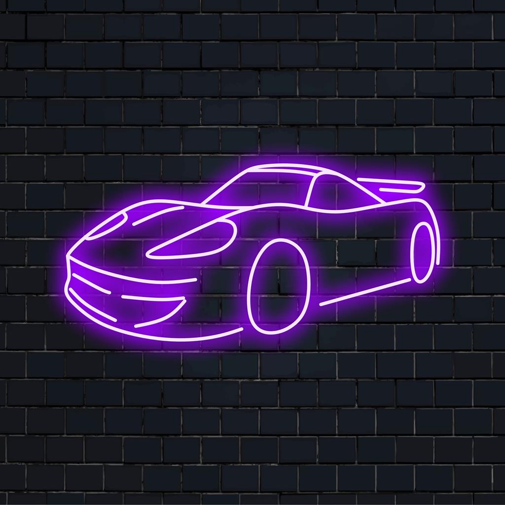 Sportwagen-3-LED-Neonschild mit schnittiger Autoform; perfekte Neon-Wandkunst für Autoliebhaber.