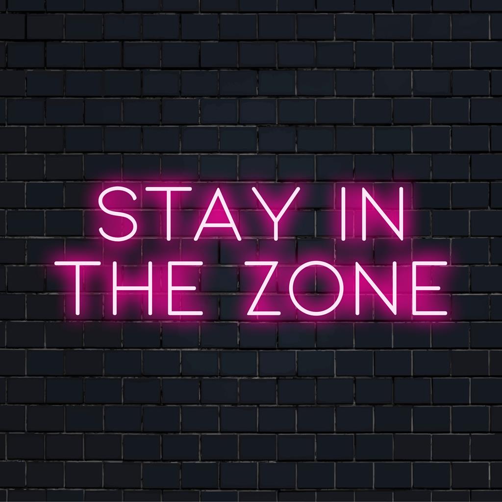 LED-Neonschild mit dem Satz „Stay In The Zone“, perfekt als motivierende Neonlichtdekoration oder personalisierte Neonwandkunst.