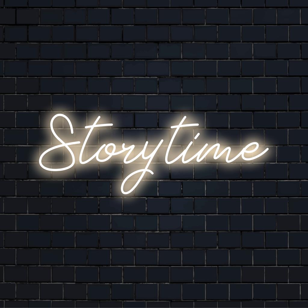 Lebendiges, individuelles LED-Neonschild mit dem Titel „Story Time“, perfekt, um jedem Raum einen persönlichen Glanz zu verleihen.