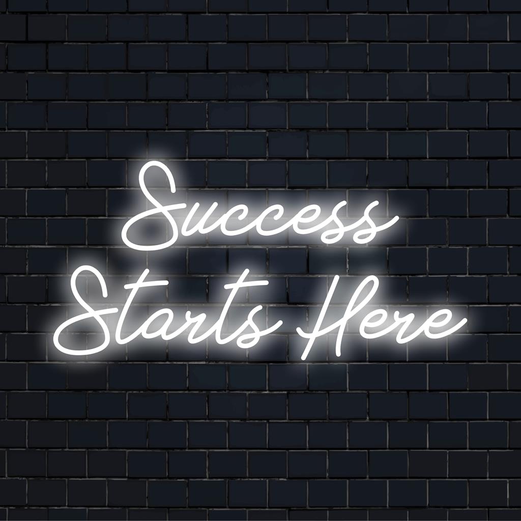 Leuchtendes Neonschild „Erfolg beginnt hier“, perfektes individuelles LED-Zitatstück für inspirierende Dekoration. Verwandeln Sie jeden Raum!