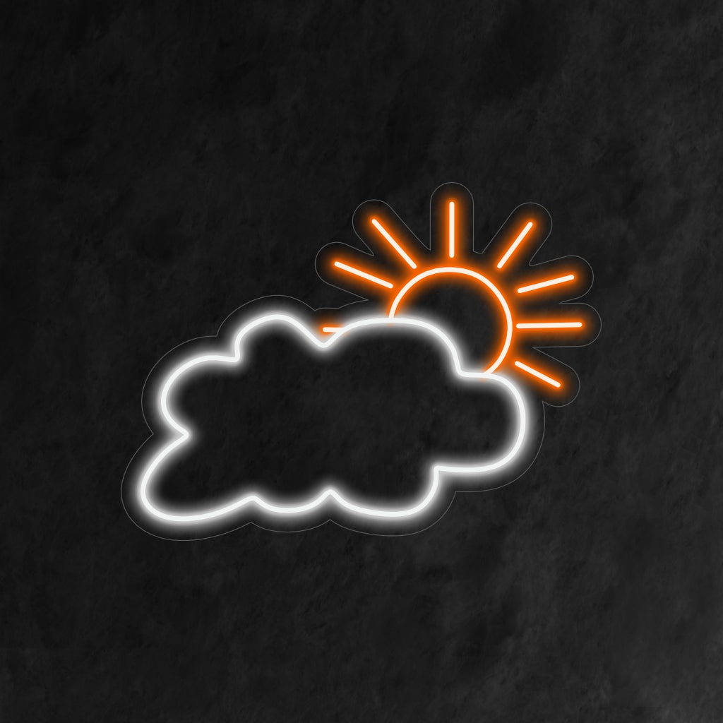 „Sun and Cloud Neon Sign“ sorgt mit seinem entzückenden Design für wetterinspirierte Fröhlichkeit, verbreitet ein helles Leuchten und schafft eine Atmosphäre, die die Freude eines sonnigen Tages ins Haus bringt.