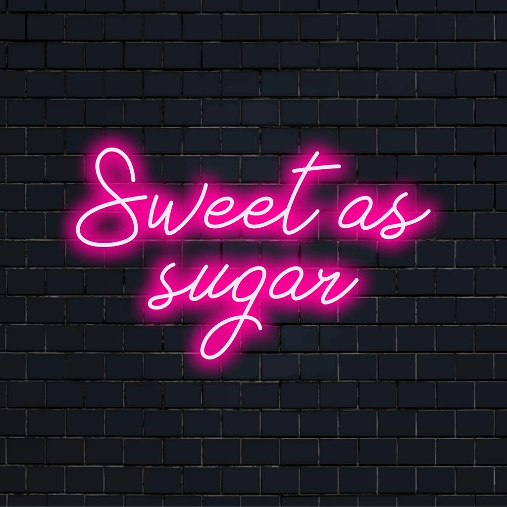 Neonschild mit der Aufschrift „Sweet As Sugar“, perfekt zum Aufhellen jedes Raums mit personalisiertem LED-Charme und einzigartiger Neonkunst.