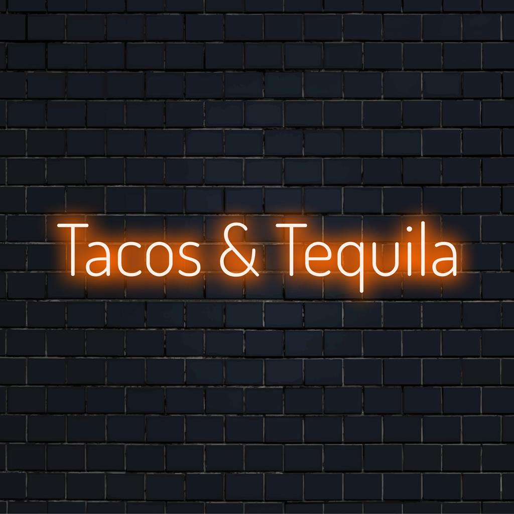 Individuelles LED-Neonschild von Tacos And Tequila, ein lebendiges Statement für lebenslustige Essens- und Getränkeliebhaber.