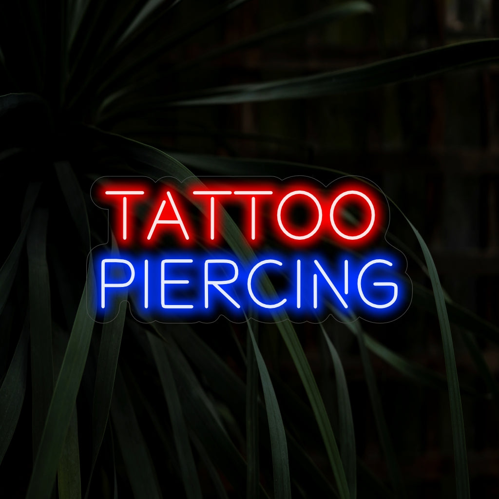 „Tattoo Piercing Neon Sign“ verleiht mit seinem ikonischen Design eine kantige Atmosphäre und verbreitet einen kräftigen Glanz, der den rebellischen und kreativen Geist der Körperkunst in Ihrem Raum feiert.