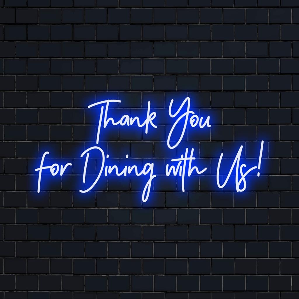 LED-Neonschild mit der Aufschrift „Danke, dass Sie bei uns gegessen haben!“ in hellen und warmen Tönen, perfekt für Gaststätten und individuelle Dekoration.