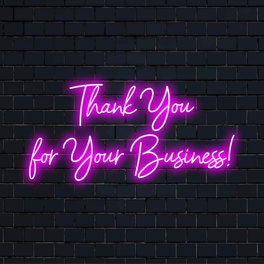 Benutzerdefiniertes LED-Neonschild mit einer personalisierten „Danke für Ihr Geschäft!“-Nachricht, perfekt für eine einzigartige Neonlichtdekoration.