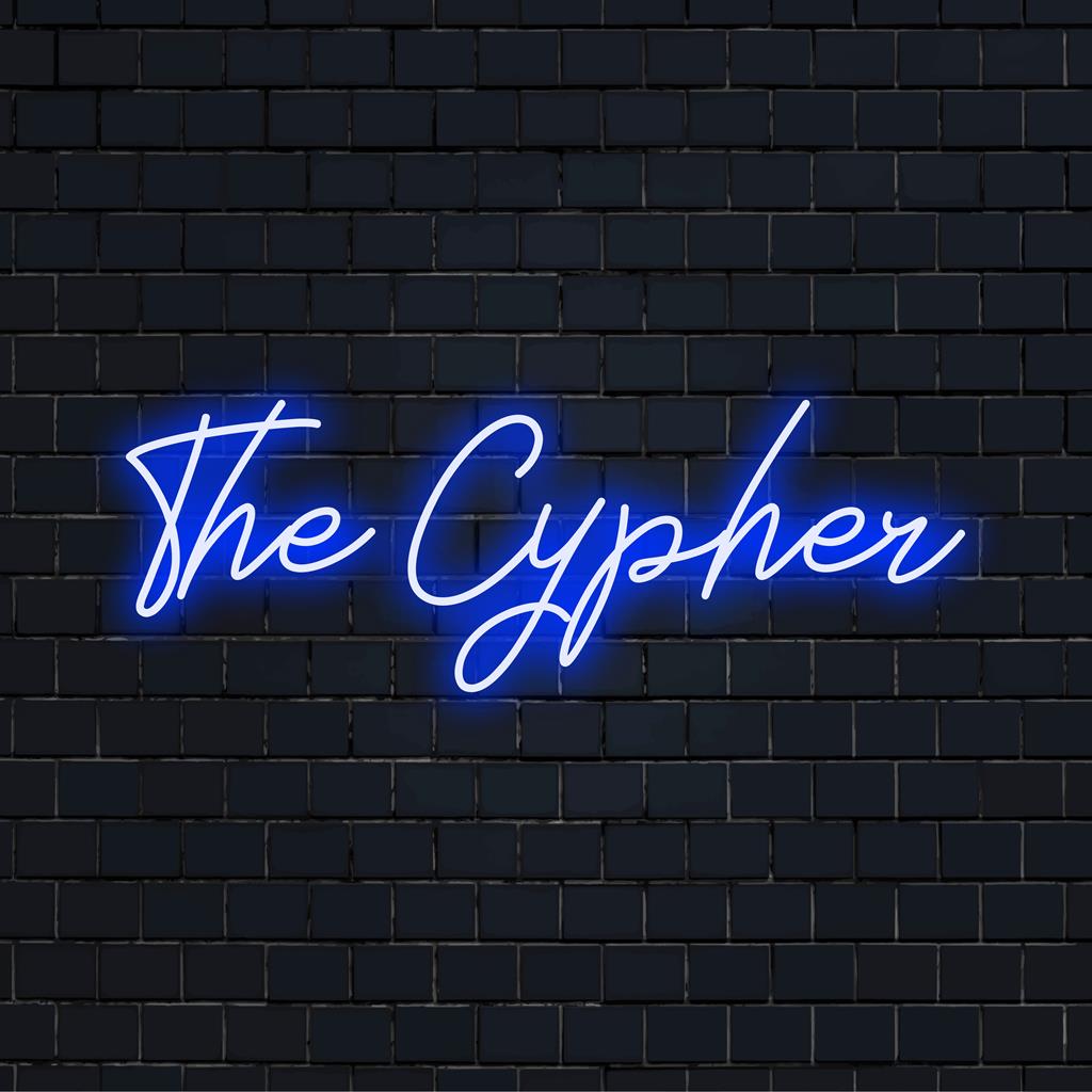 Erhellen Sie Ihren Raum mit dem individuell angefertigten LED-Neonschild „The Cypher“, einem atemberaubenden Stück personalisierter Neondekoration.