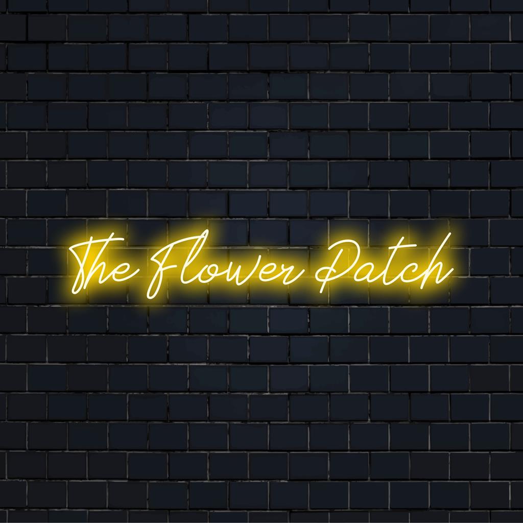Individuelles LED-Neonschild mit dem Namen „The Flower Patch“; lebendiges Leuchten passt in jeden Raum und zeigt Ihren Stil in Neonlicht-Dekor.